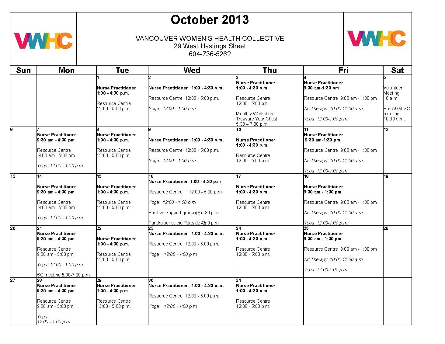 VWHC October 2013 Calendar FINAL
