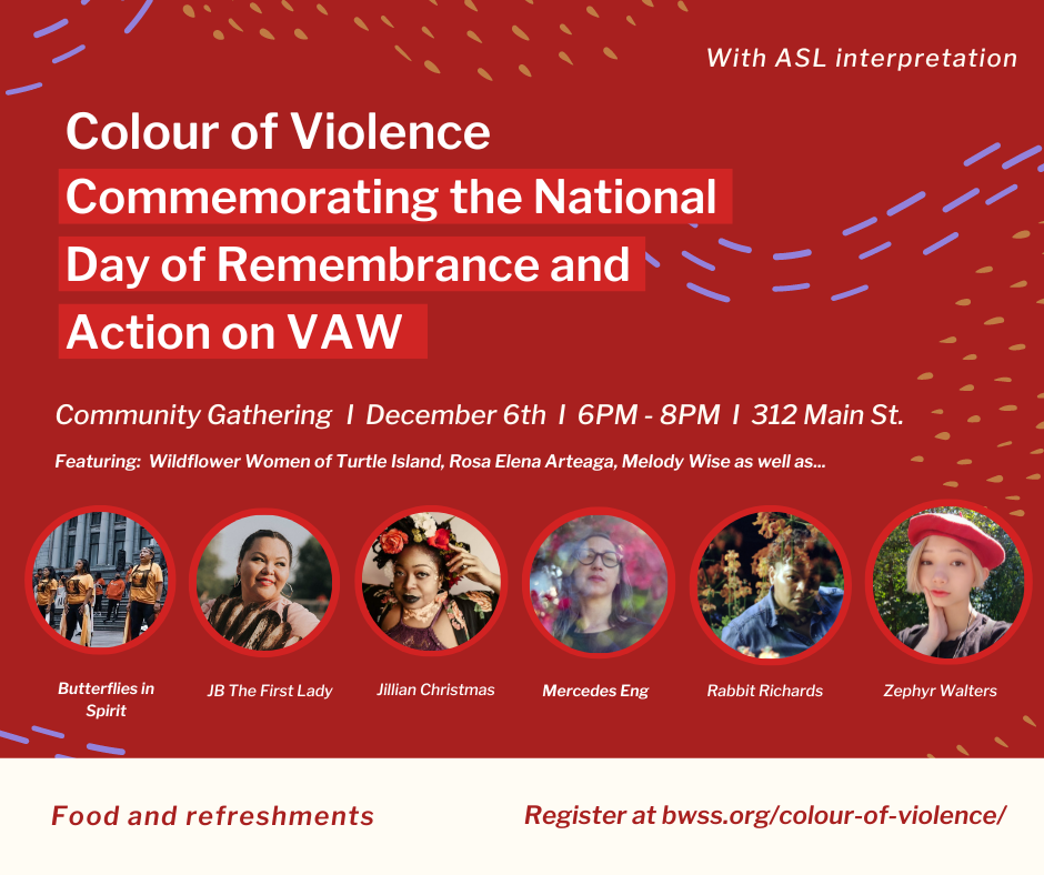 poster for event on the National Day of Remembrance and Action on Violence Against Women. 